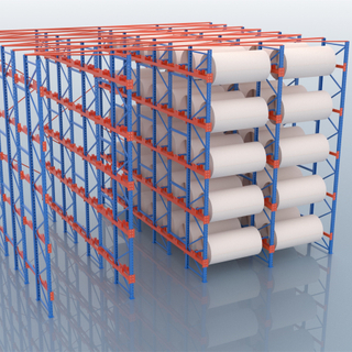 Unidade de armazenamento de rolo de tecido em sistema de rack para indústria e armazém